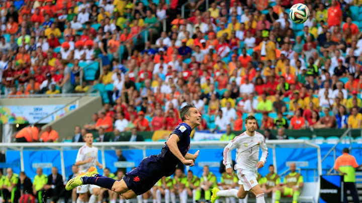 Watch: Robin van Persie's diving header brings Dutch level with Spain