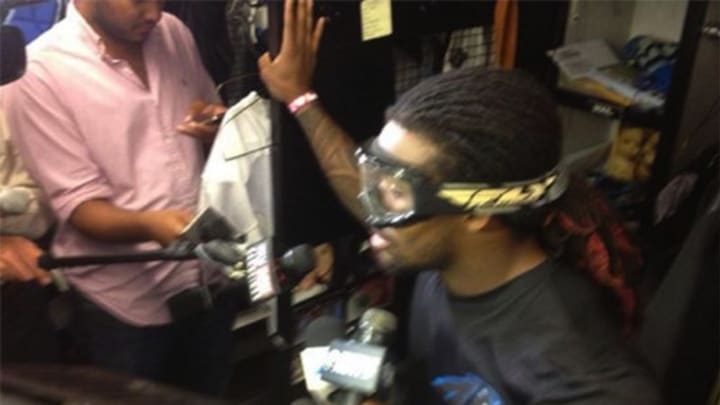 DeAngelo Williams wears goggles for Carolina Panthers' 'blood and guts'