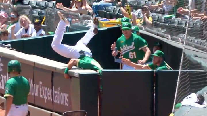 A’s Jace Peterson Went Flying Into Bullpen to Make Web Gem Catch