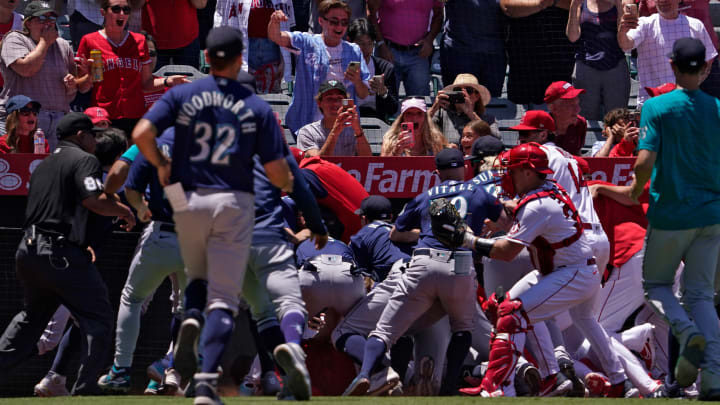 Angels Pitcher Archie Bradley Likely Broke Elbow Joining Brawl vs. Mariners