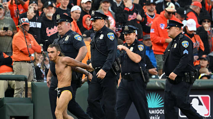 Watch: Bikini-Clad Streaker Interrupts Texas Rangers, Baltimore Orioles ALDS Opener Watch: Bikini-Clad Streaker Interrupts Texas Rangers, Baltimore Orioles ALDS Opener